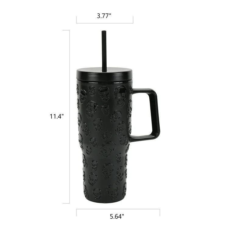 Way To Celebrate 30 Ounce Acrylic Double Wall Embossed Skull Tumbler with Straw and Handle, Black... | Walmart (US)