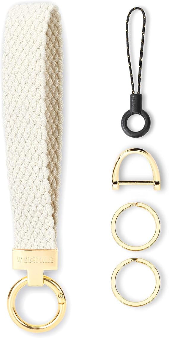 WEESMILE Keychain Wristlet, Stretchy Key Chain for Car Keys with 2 Keyrings and D ring, Cute Wris... | Amazon (US)