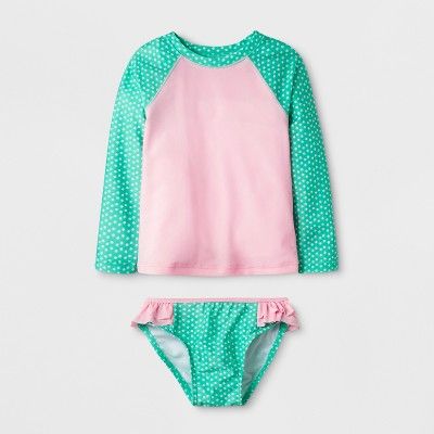 Toddler Girls' Long Sleeve Rash Guard Set - Cat & Jack&#153; Pink/Turquoise | Target