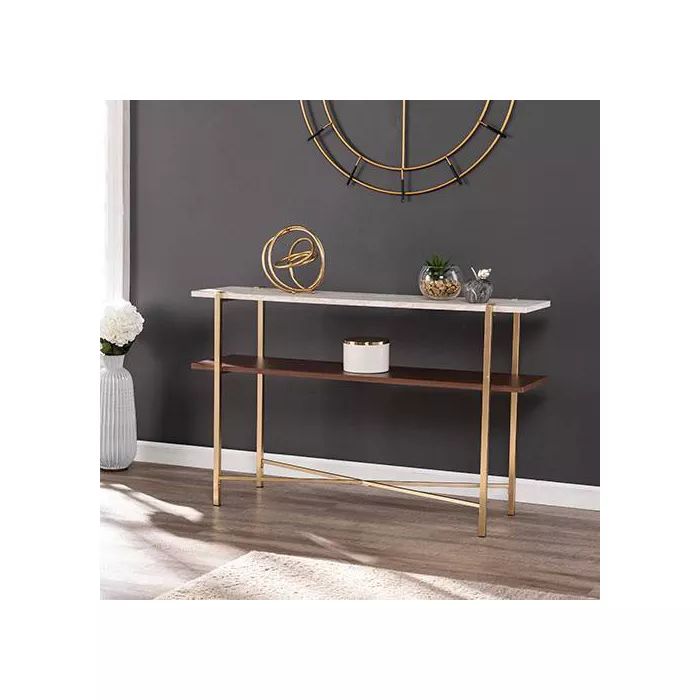 Amelia Faux Marble Console Table with Storage Brass - Aiden Lane | Target