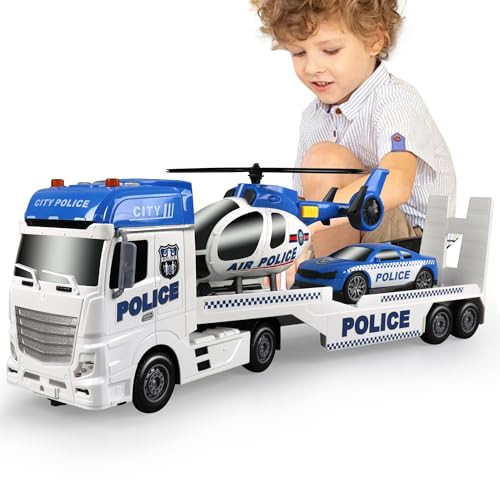 Dwi Dowellin Toddler Boy Toys for 3 4 5 6 Year Old, 25" Semi Truck Toy with Racing Car and Helicopter - Police Toys,Birthday Gifts for Kids Child 2 3 4 5 6 Years Old | Amazon (US)
