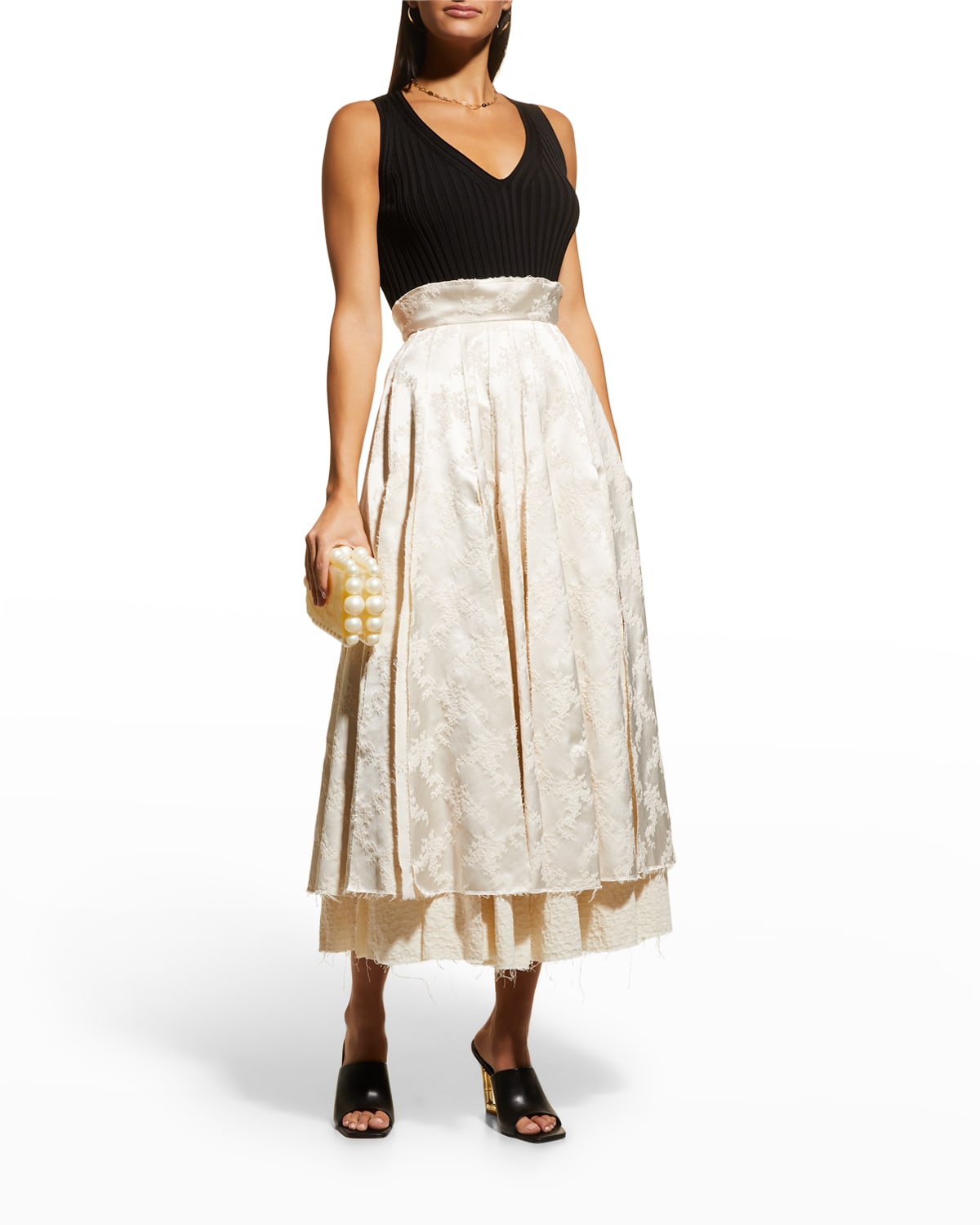 Floral Jacquard Layered Midi Circle Skirt | Neiman Marcus