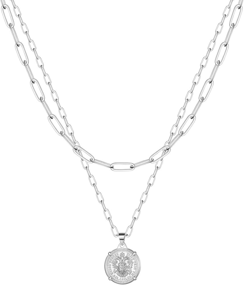 Turandoss Gold Necklaces for Women - 14K Gold Plated Lock Evil Eye Medallion Vintage Coin Necklac... | Amazon (US)