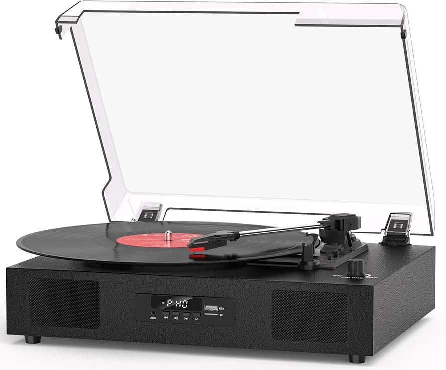 Vinyl Record Player Bluetooth Turntable with Built-in Two Speakers USB Recording Belt Drive 3 Spe... | Amazon (US)