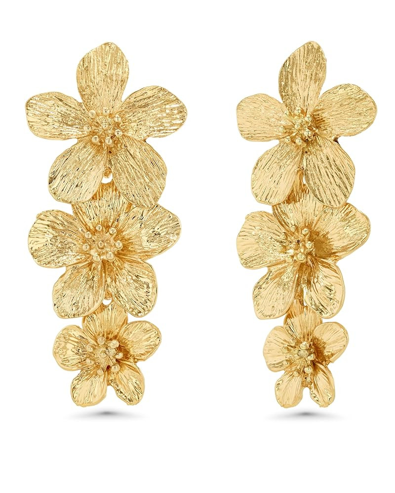 Gold Large Chunky Flower Statement Earrings for Women by SNGIA, Summer Beach Floral Handmade Drop... | Amazon (US)
