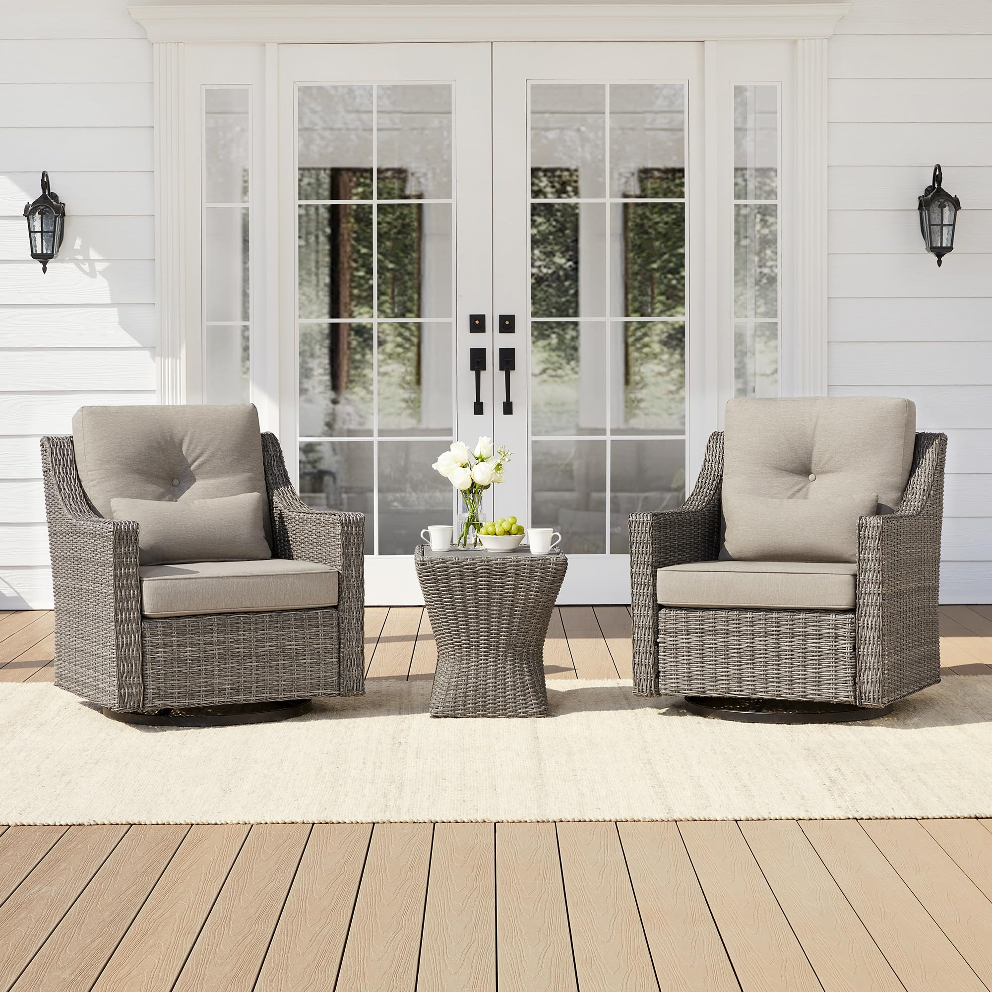 CHITA 3 Pieces Wicker Patio Bistro Set, Outdoor Furniture Set with 2 Pieces Rattan Rocking Swivel... | Amazon (US)