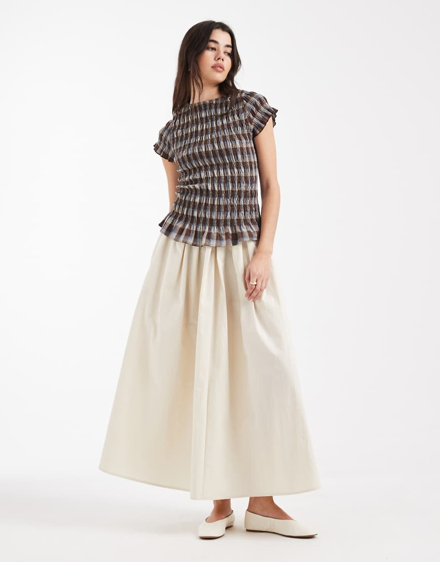 ASOS DESIGN volume detail midi skirt in stone-White | ASOS (Global)