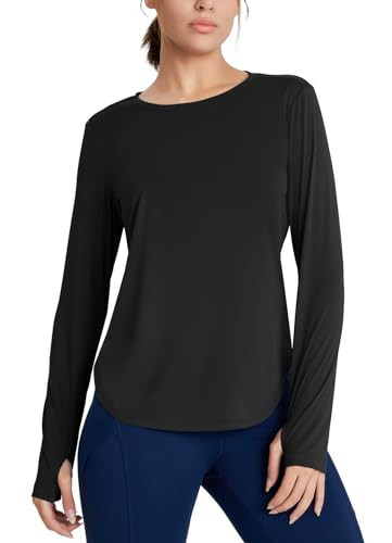 Emlovm Long Sleeve Workout Tops for Women UV Protection UPF 50+ Sun Shirts Lightweight SPF Clothes Quick Dry for Hiking Black XX-Large | Amazon (US)