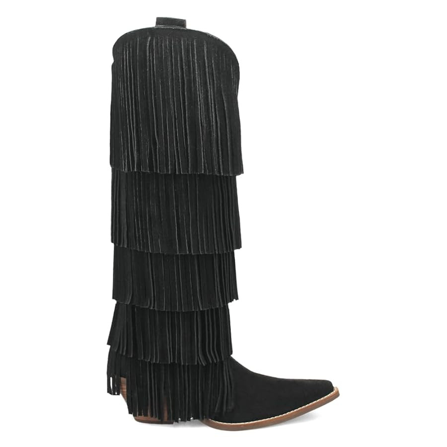 Dingo Womens Wild Child Fringe Snip Toe Pull On Casual Boots Over the Knee Mid Heel 2-3" - Black | Amazon (US)