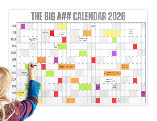 The Big A## Calendar Full-Year Wall Calendar – 2026 Dry-Erase – Includes 1 Marker & 100 Labels – Lightweight, Easy to Hang Yearly Calendar – Year at a Glance – Plan Big Goals & Adventures – Gray | Amazon (US)
