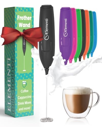 Elementi Powerful Frother Wand – Lightweight Milk Frother Wand & Drink Frother Handheld, Hand Frother for Coffee, Drink Mixer Handheld - Milk Frother Handheld - Matcha Frother Wand (Black) | Amazon (US)