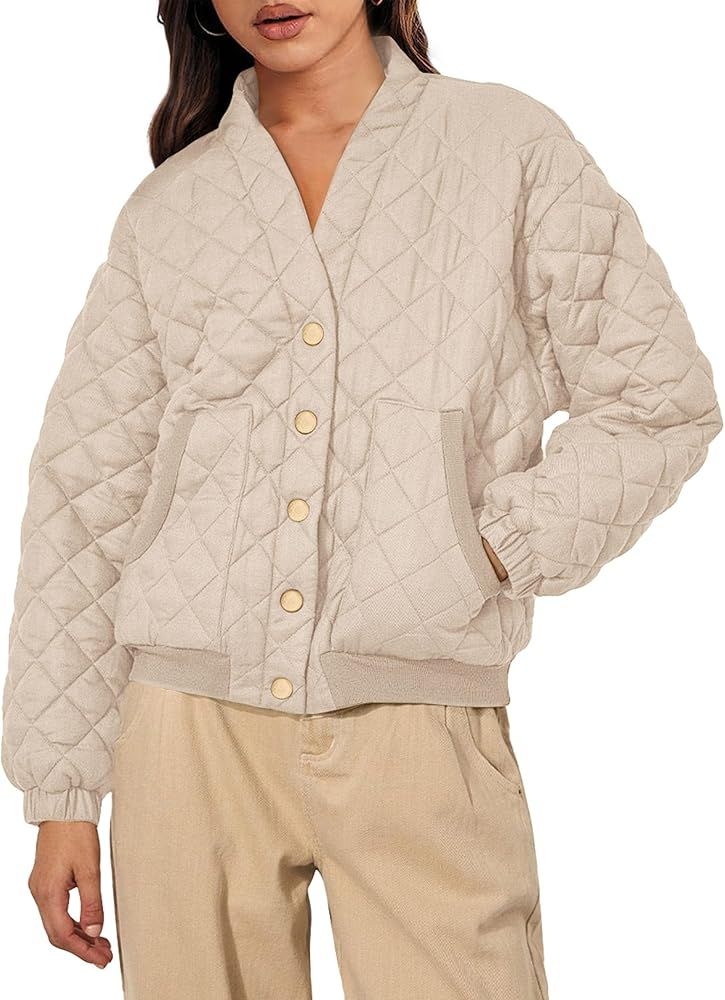 PRETTYGARDEN Women's 2023 Winter Quilted Jackets Button Down Long Sleeve Padded Warm Outerwear Fa... | Amazon (US)