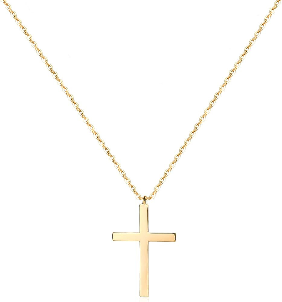MEVECCO Gold Dainty Cross Necklace 18K Gold Plated CZ Turquoise Faith Pendant Necklace Minimalist... | Amazon (US)