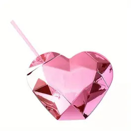 Valentine's Day Heart-Shaped Plastic Cup with Straw, 23.67oz Shiny Love Drinkware for Party Decor... | Temu Affiliate Program