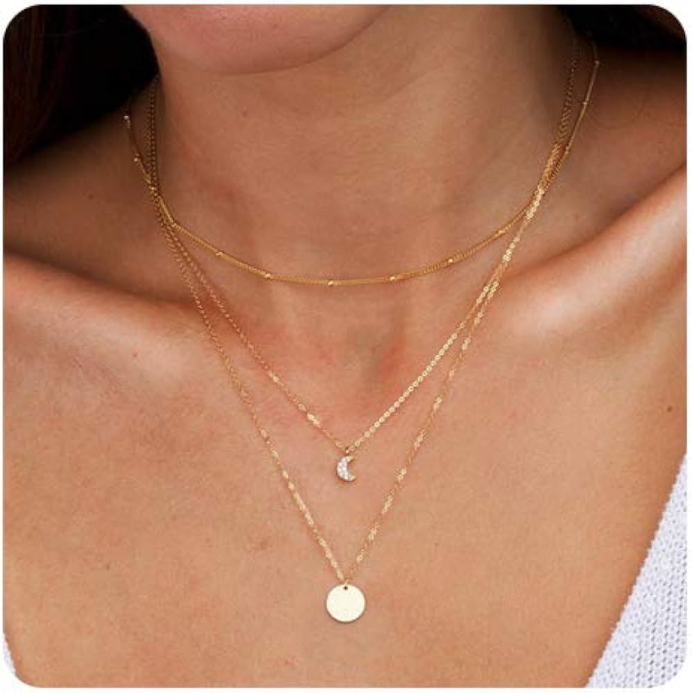 Aisansty Dainty Layered Choker Necklaces Handmade Coin Tube Star Pearl Pendant Multilayer Adjusta... | Amazon (US)