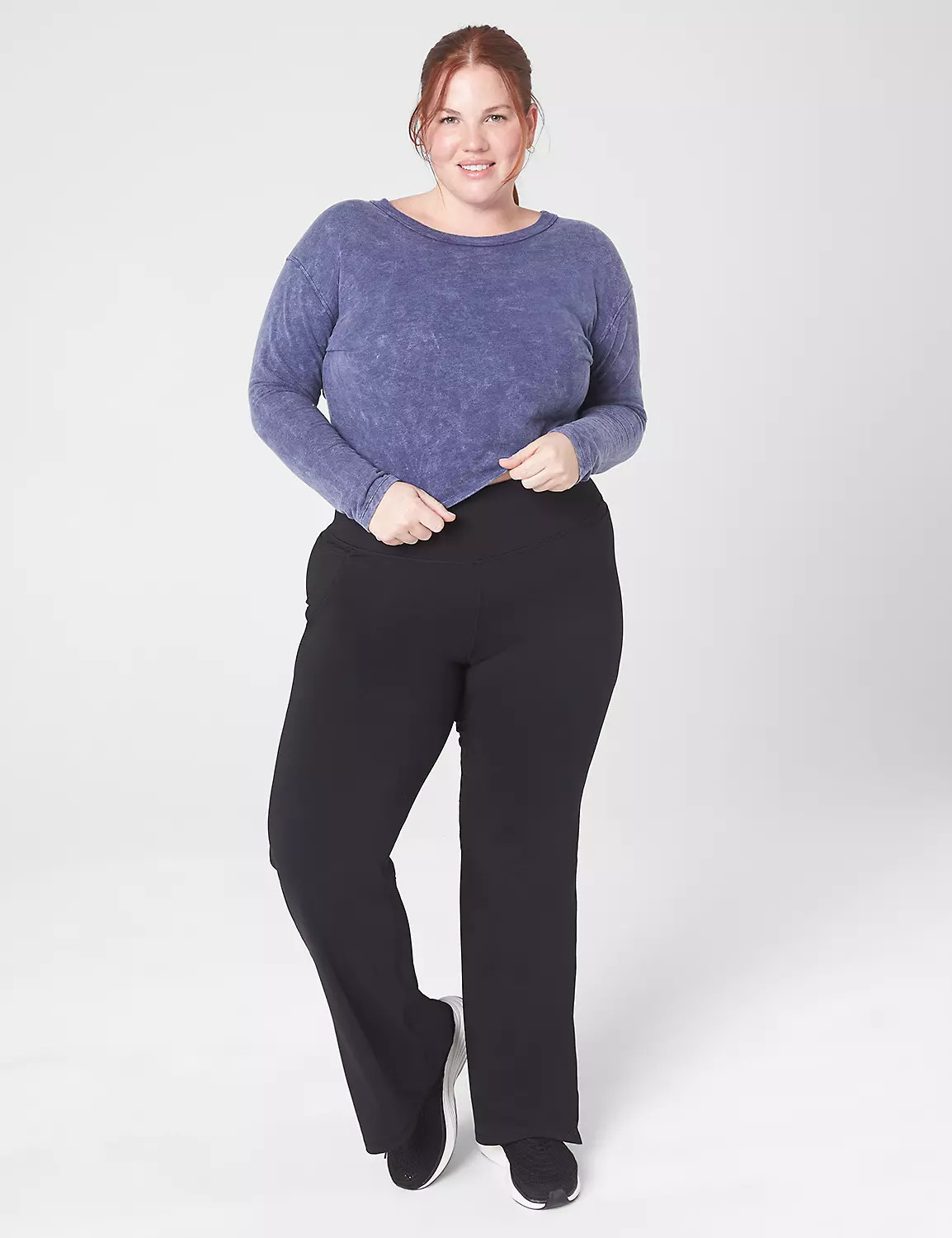 LIVI Boatneck Ruched-Back Crop Sweatshirt | LaneBryant | Lane Bryant (US)