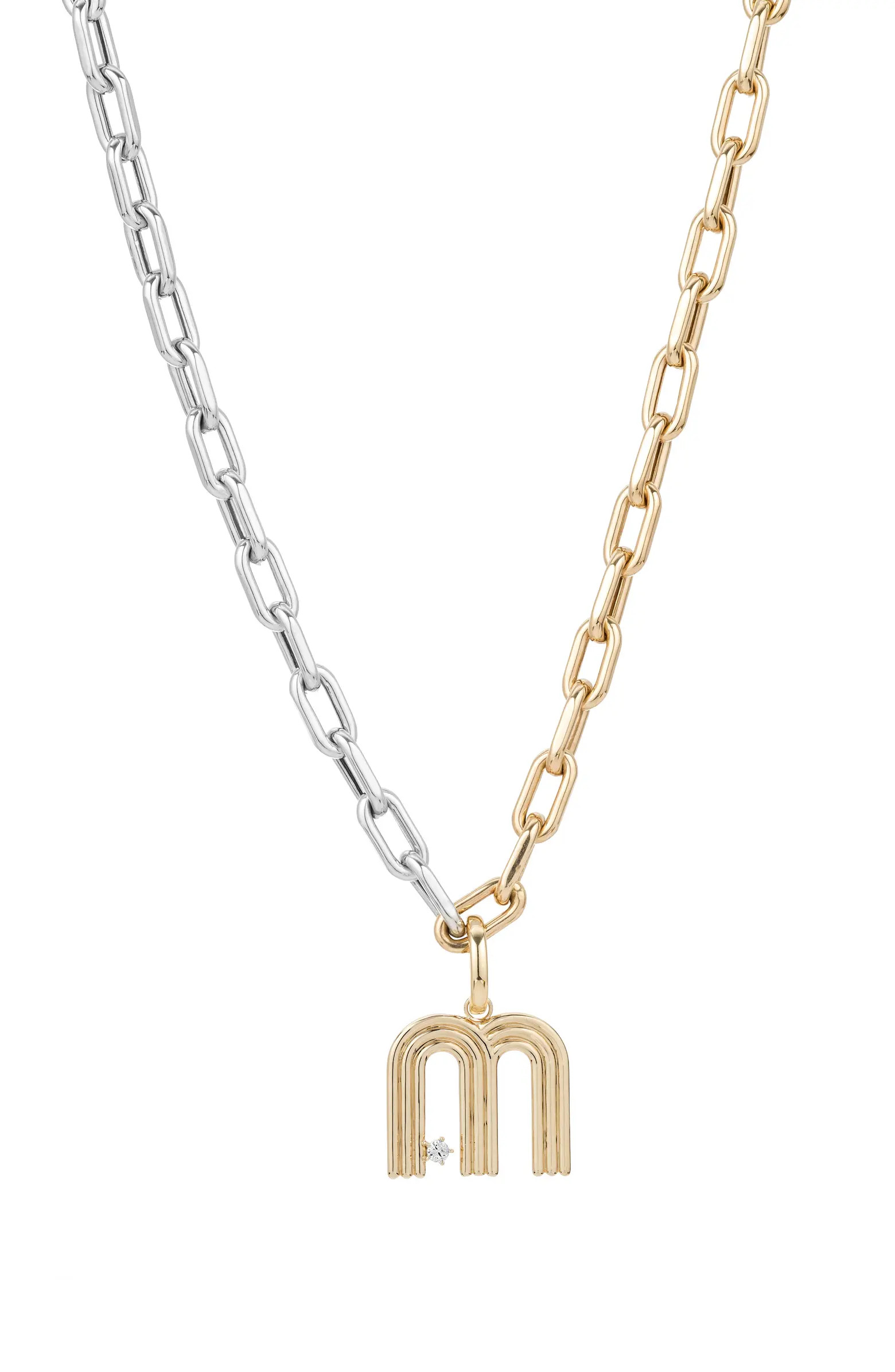 Two-Tone Paper Cip Chain Diamond Initial Pendant Necklace | Nordstrom