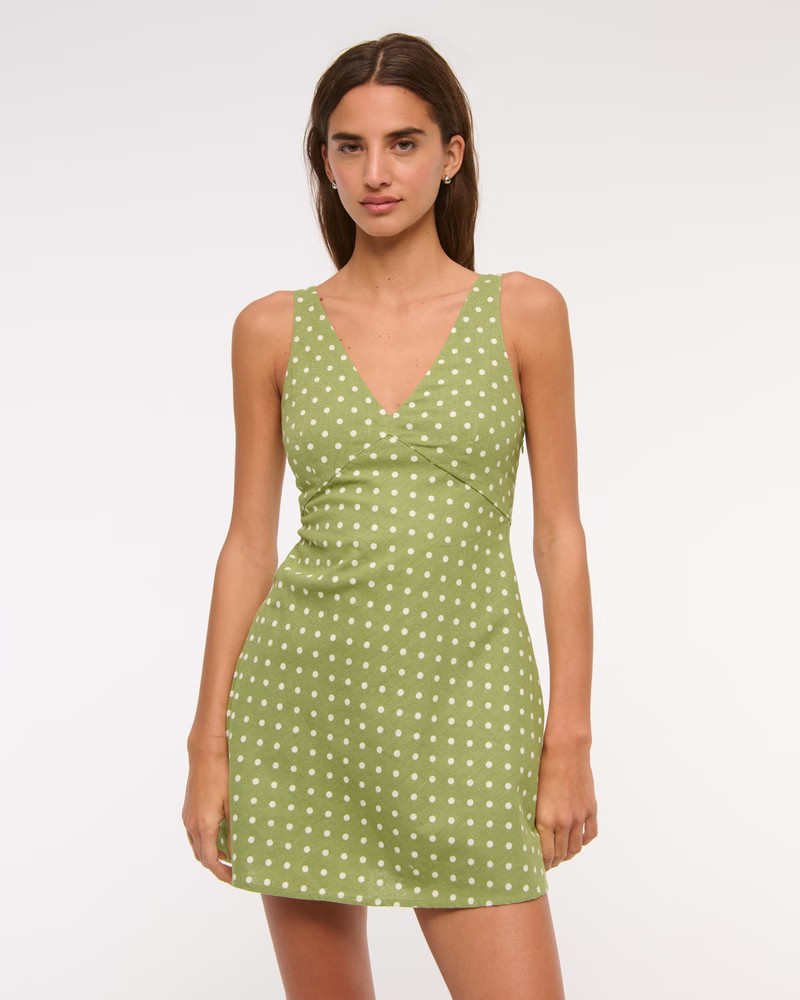 Women's V-Neck Linen-Blend Mini Dress | Women's Dresses & Jumpsuits | Abercrombie.com | Abercrombie & Fitch (US)