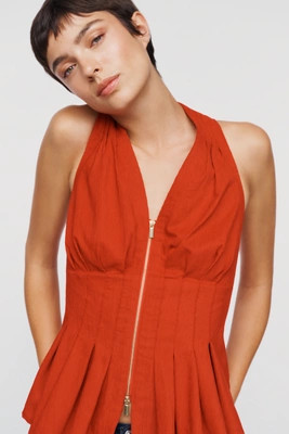 Viki Corduroy Zip-Front Peplum Top | Anthropologie (US)