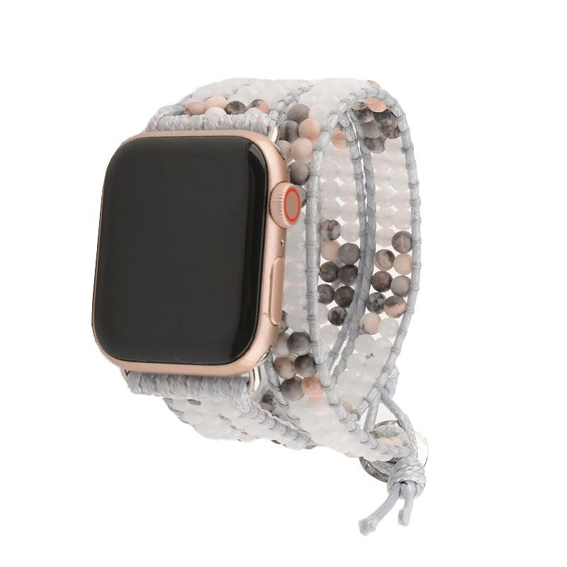 Pink Marble with Crystals on Gray Apple Watch Strap | Victoria Emerson