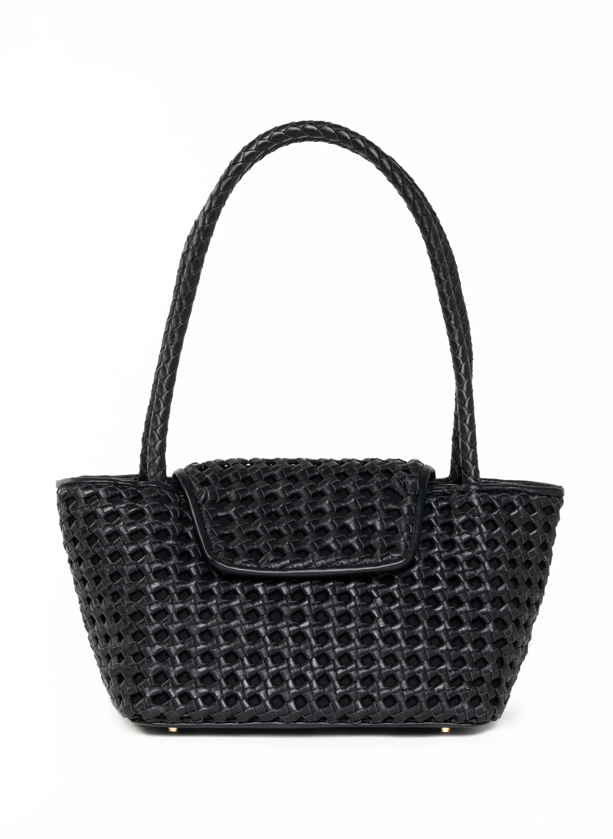 Courrier Tote Woven Leather Black | Elleme