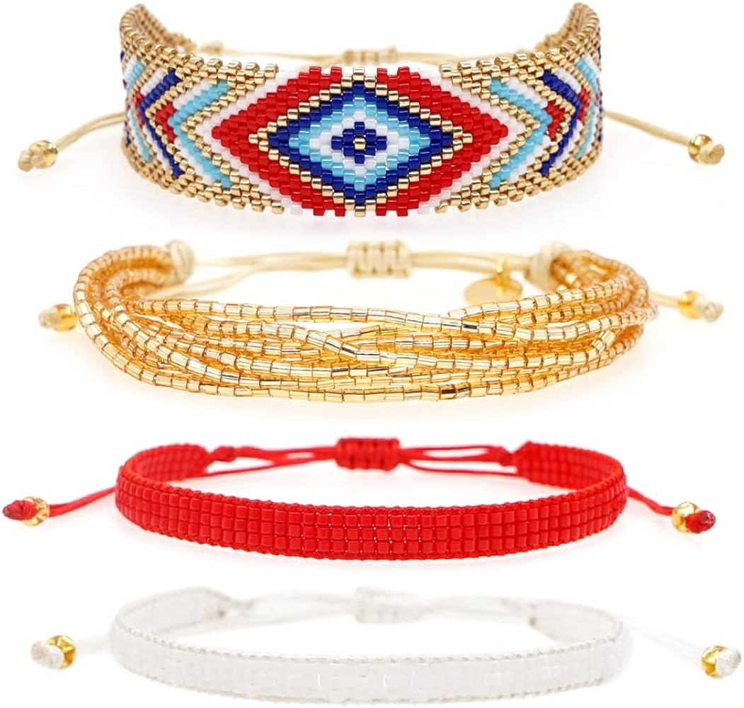 SHINUS BOHO Beaded Bracelets for Women Evil Eye Handmade Bohemian Tassel Bracelets Set Colorful F... | Amazon (US)