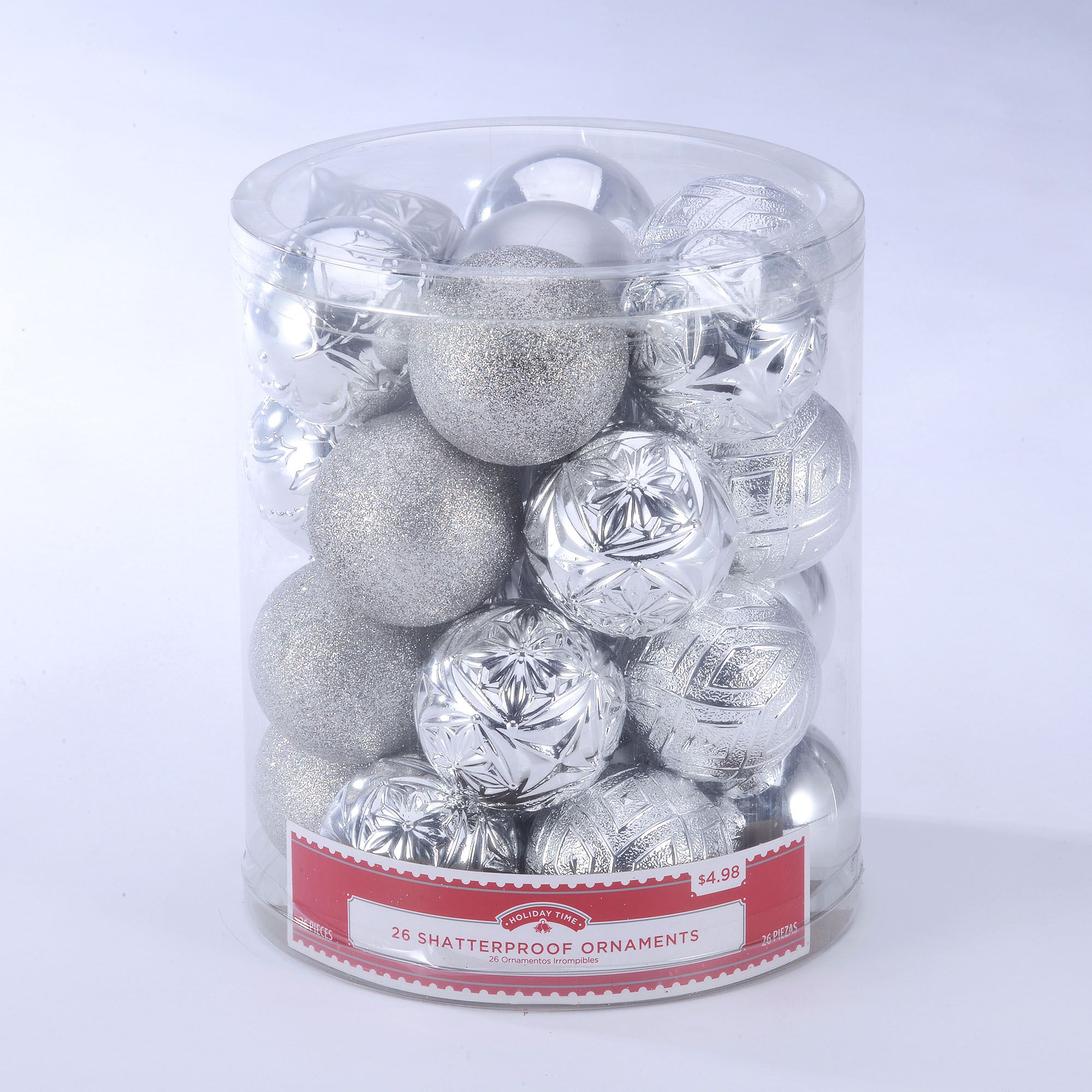 Holiday Time 26 Count Shatterproof Ornaments- Silver | Walmart (US)