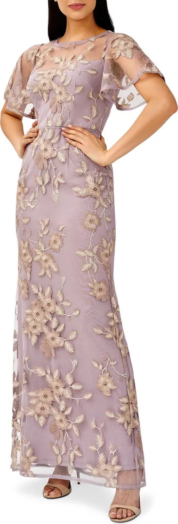 Floral Embroidered Mesh Gown | Nordstrom