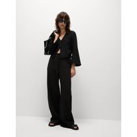 M&S Collection Women's Pure Cotton Drawstring Trousers - 18REG - Black, Black | Marks & Spencer (UK)
