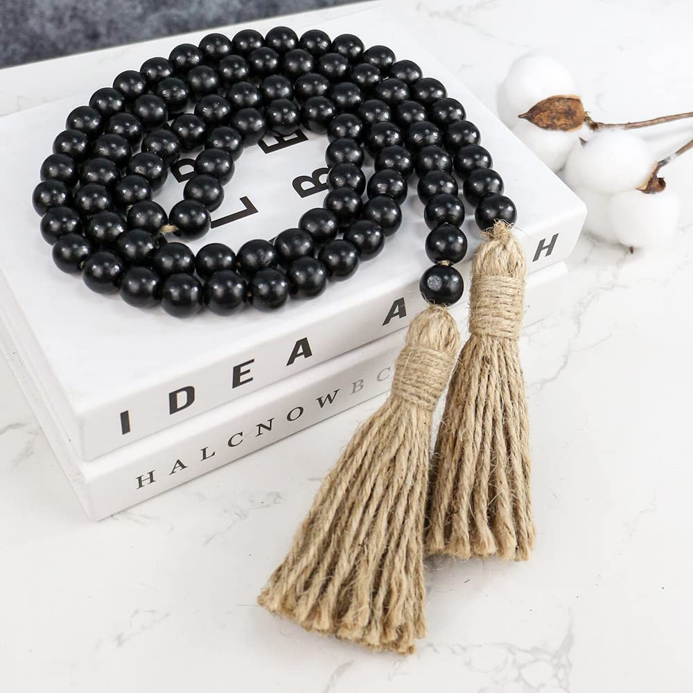 58in Farmhouse Beads Wood Bead Garland with Tassels, Rustic Farmhouse Decor for Farmhouse Tiered ... | Amazon (US)