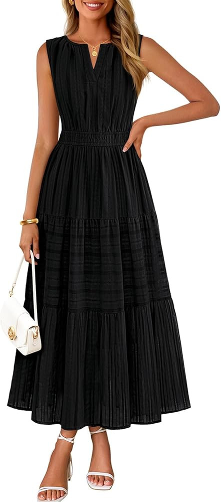 MEROKEETY Spring Summer Midi Dresses for Women 2026 Casual Beach Vacation Sleeveless Boho V Neck ... | Amazon (US)