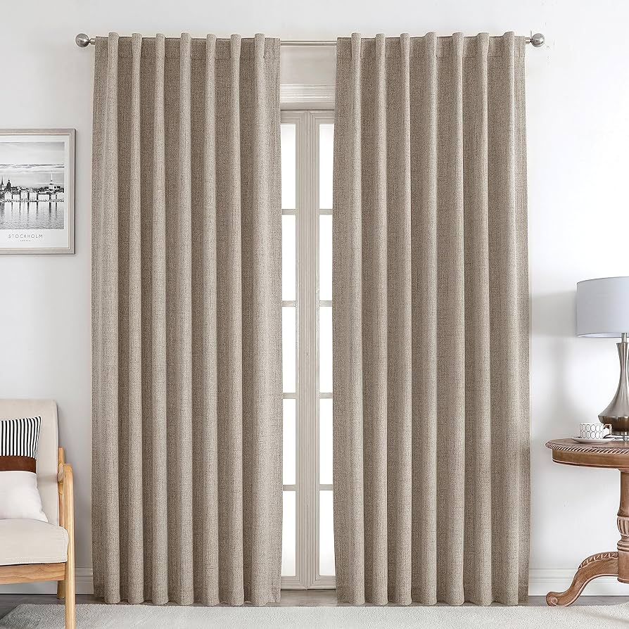 Joydeco Blackout Linen Curtains 96 inches Long 100% Blackout Drapes 95 inch Length 2 Panels Set f... | Amazon (US)