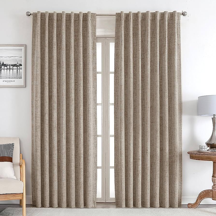 Joydeco Blackout Linen Curtains 96 inches Long 100% Blackout Drapes 95 inch Length 2 Panels Set f... | Amazon (US)