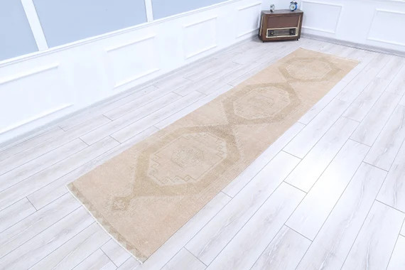 Vintage Runner Rug 3x13 Long Entryway Muted Pink, Beige, Brown Carpet, Kitchen Neutral Hallway De... | Etsy (US)