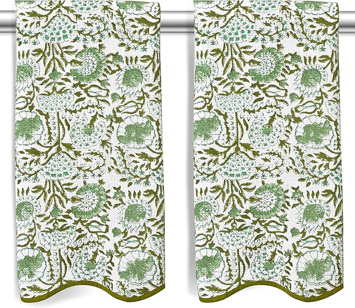 CPC COTTON PRINT CLUB Agate Green Block Printed Cotton Waffle Bath Towel 27x54,Set of 2 Boho, Sof... | Amazon (US)