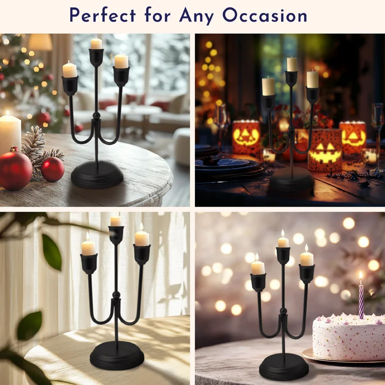 Home Decor Collection 3-Arm Black Metal Taper Candle Holder – Elegant Gothic Decor for Hallowee... | Walmart (US)