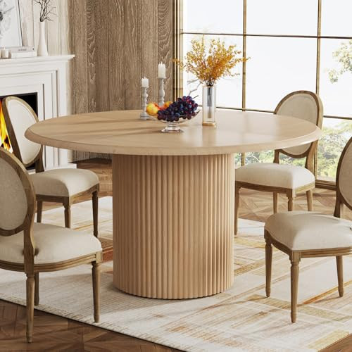 Tribesigns 47" Round Dining Table for 4, Farmhouse Kitchen Table with Sturdy Fluted Metal Base, Modern Small Circle Dinner Table for Dining Room (Chairs Not Included) | Amazon (US)
