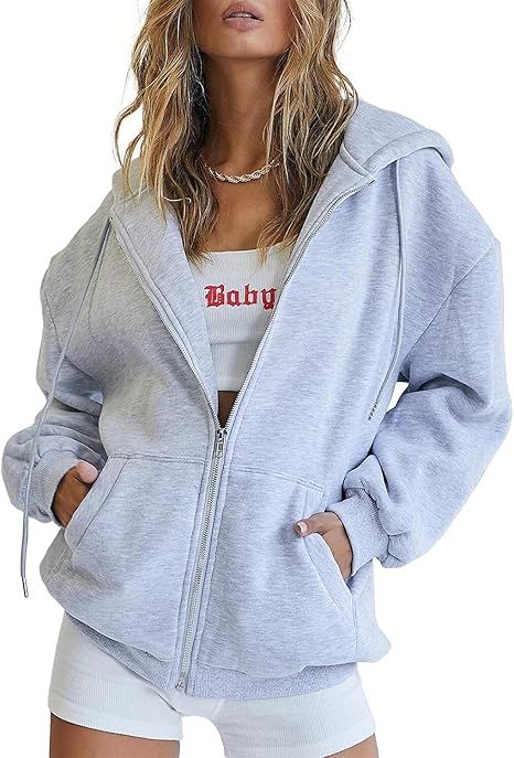 Trendy Queen Womens Zip Up Y2K Hoodies Long Sleeve Fall Oversized Casual Sweatshirts Jacket with ... | Amazon (US)