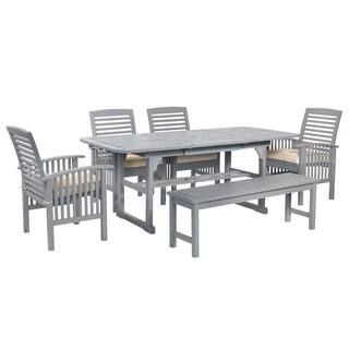 Walker Edison Furniture Company Chevron Grey Wash 6-Piece Classic Outdoor Patio Dining Set with C... | The Home Depot