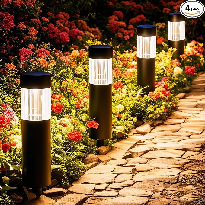 Bright Solar Pathway Lights, 4 Pack Modern Solar Lights Outdoor Waterproof with 3000K Warm White ... | Amazon (US)