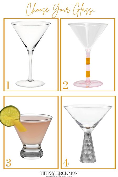 Which martini glass are you choosing?? I love the sleek design of numbers one and two, but I love the unique style on three and four! Such great kitchen essentials and bar cart essentials! 

#LTKGiftGuide #LTKfamily #LTKSeasonal