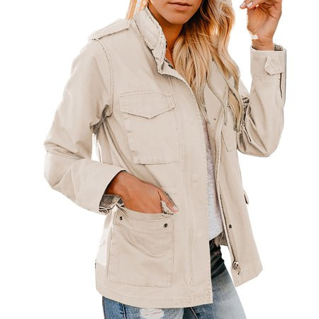 Big Sale!Onqubzoe Jackets for Women Shackets for Women Anorak Jacket Zip Up Snap Button Parka Utility Coat Outwear with Pockets Quilted Jackets for Women Long Sleeve Shirts for Women Beige L | Walmart (US)