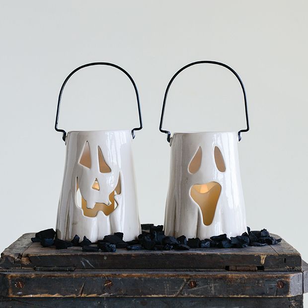 Handled Ceramic Ghost Lantern Set of 2 | Antique Farm House