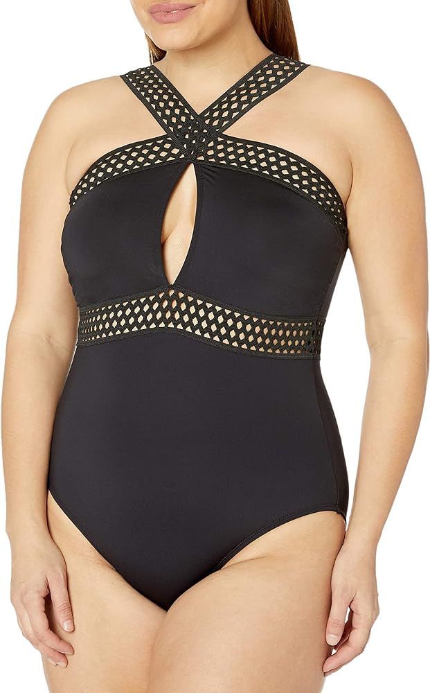 Women's High Neck Cross Front Banded One Piece Swimsuit | Amazon (US)