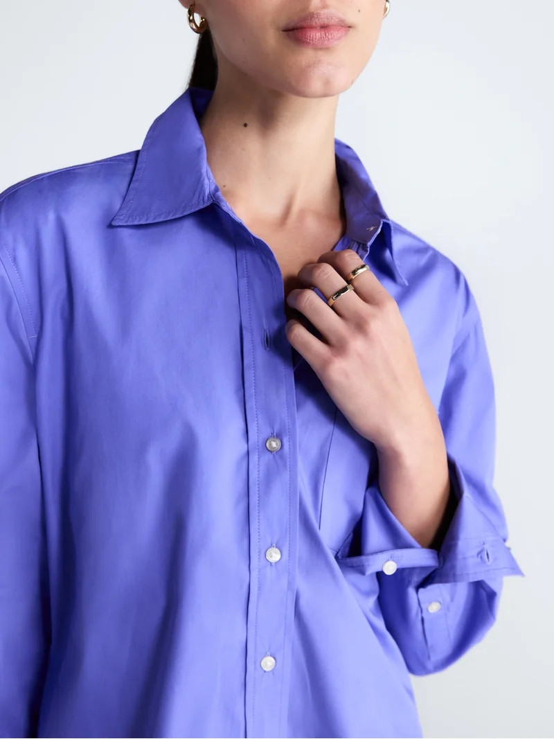 Free Assembly Women's and Women's Plus Button Front Cotton Shirt with Long Sleeves, Sizes XS-4X | Walmart (US)