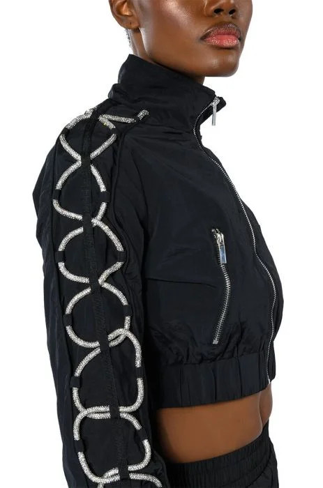 DIAMOND LACE UP TRACK JACKET IN BLACK GLITTER | AKIRA