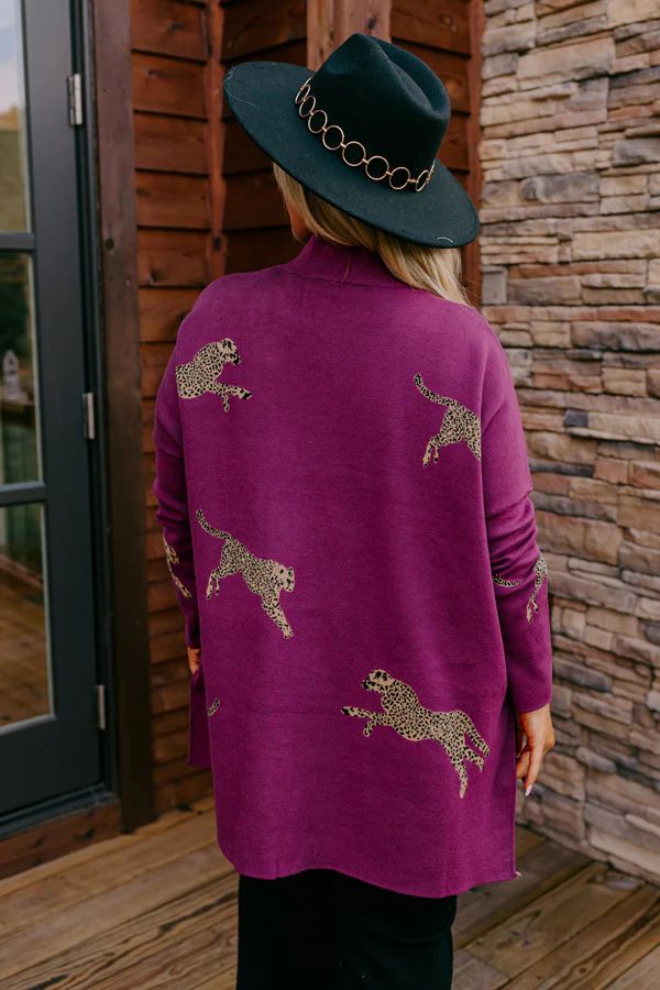 Cozy And Kind Cheetah Sweater In Royal Plum Curves | Impressions Online Boutique