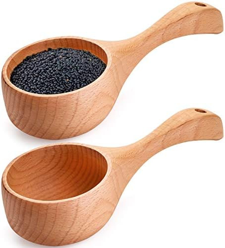 Jucoan 2 Pack Bath Salt Scoop, 9 Inch Short Handle Wooden Kitchen Scoop Ladle for Cooking Serving Fl | Amazon (US)