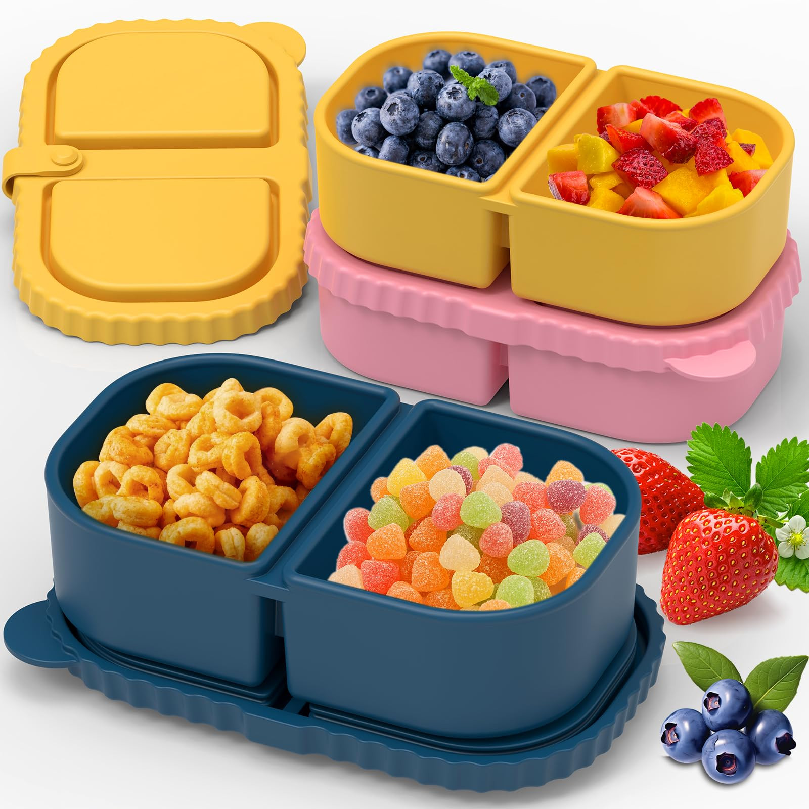 3 Pack Reusable Silicone Snack Containers with Lids, Mini Containers 2 Compartments, Portable Sil... | Amazon (US)