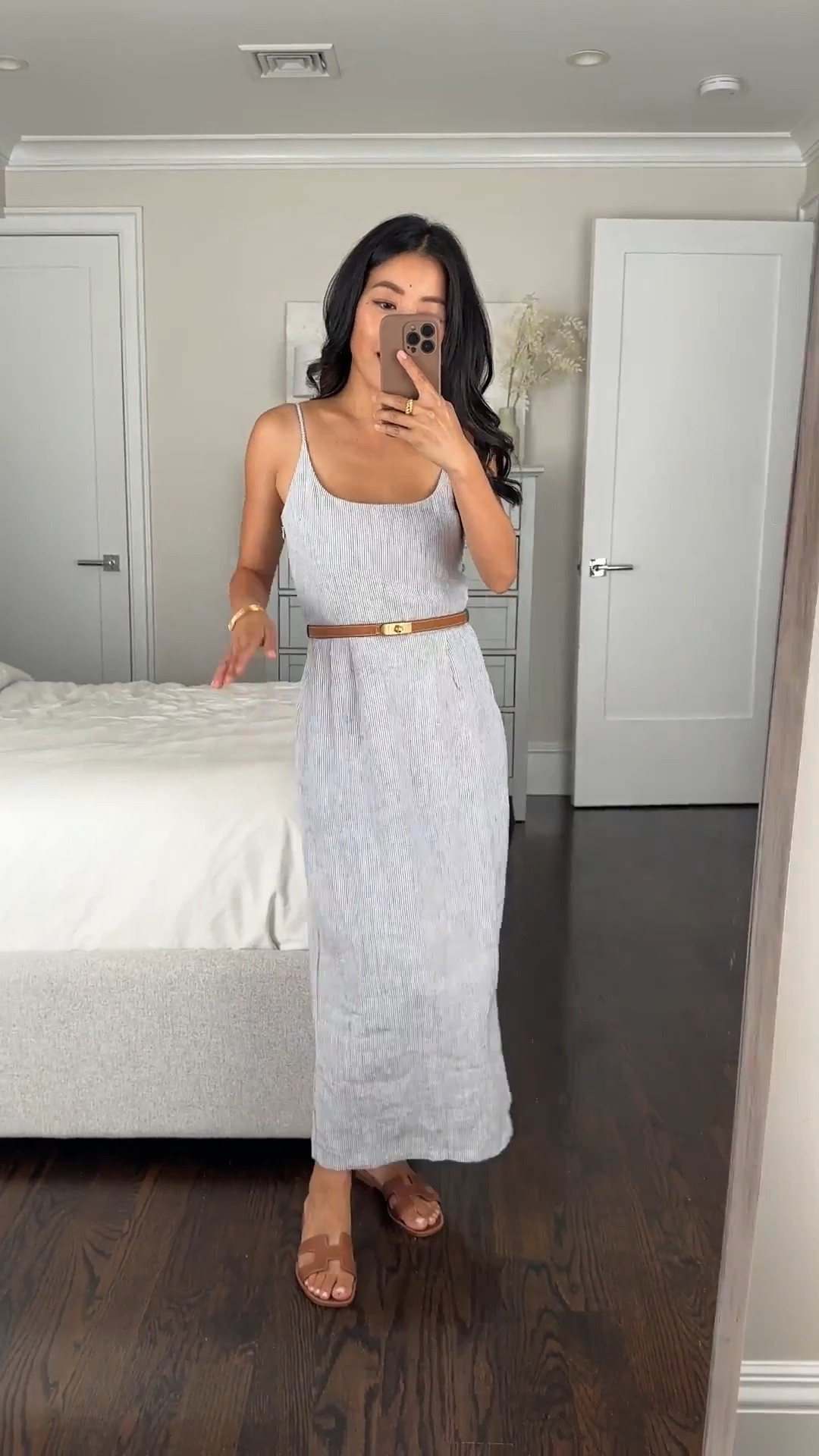 Get one of the matching $50 cashmere sweaters to match and throw over the shoulders for the easiest sophisticated outfit!

A popular classic back from last year. easy dress that has been great for travels too. I have both solid navy and stripes!

• 100% Linen Scoop Neck Midi Dress in blue pinstripe xs - elegant 100% linen dress that is a longer midi/maxi length on me and is petite friendly in proportions

Straps are adjustable with slightly smocked back, and cotton lining. I use Nippies or go no bra on this one because it’s double layered!

@onequince #quincepartner

petite friendly dresses, spring / summer outfits , travel dresses, vacation outfits 

#LTKTravel #LTKootd #LTKPetite